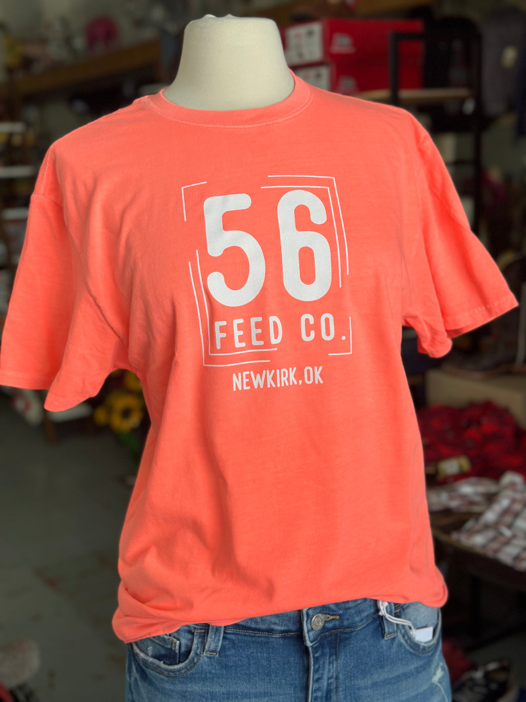 56 Feed Co | Adult Neon Coral Washed Garment Dyed Tee