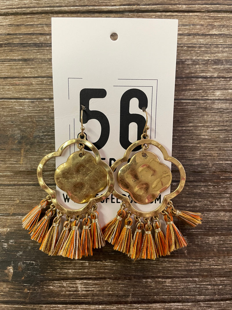 Earring l Quatrefoil Gold + Orange Tassel Thread Earring