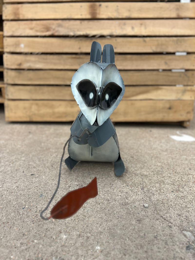 Fishing Raccoon Metal Art