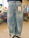Mica Denim | Super High Raw Hem Cuffed Barrel Leg Jean [MDP-T3592]