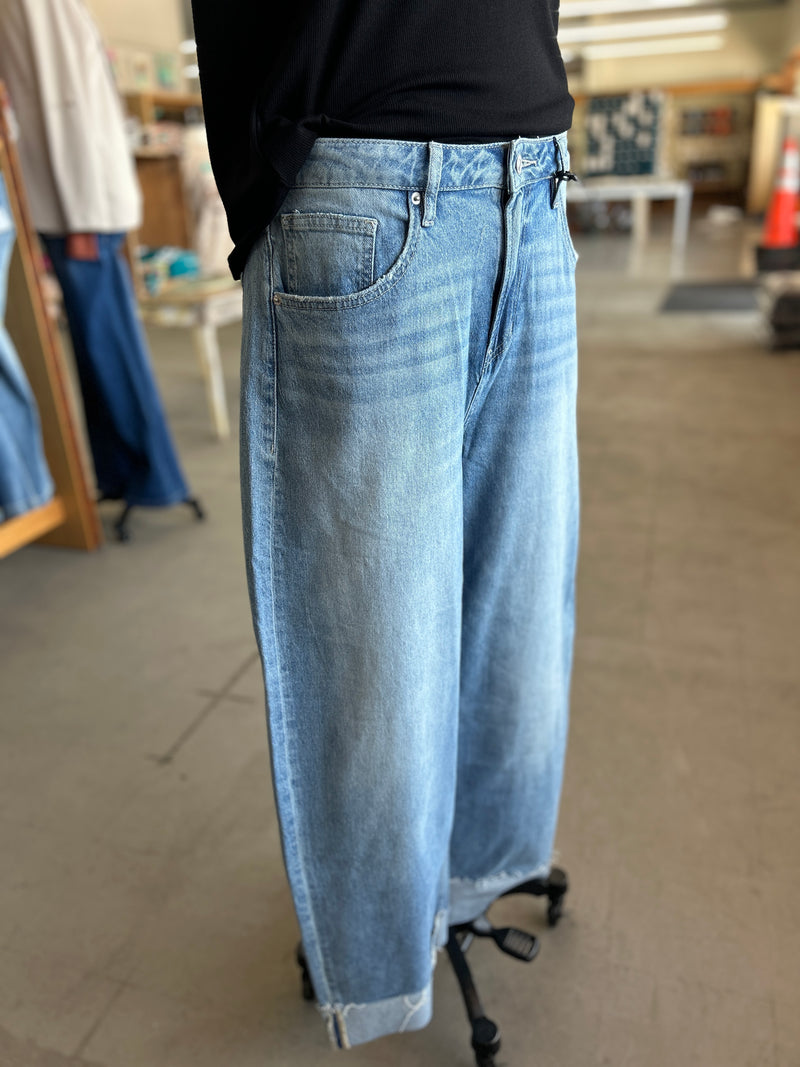 Mica Denim | Super High Raw Hem Cuffed Barrel Leg Jean [MDP-T3592]