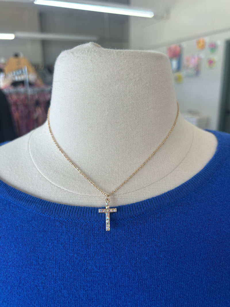 Necklace | Rhinestone Cross Charm Dainty Necklace