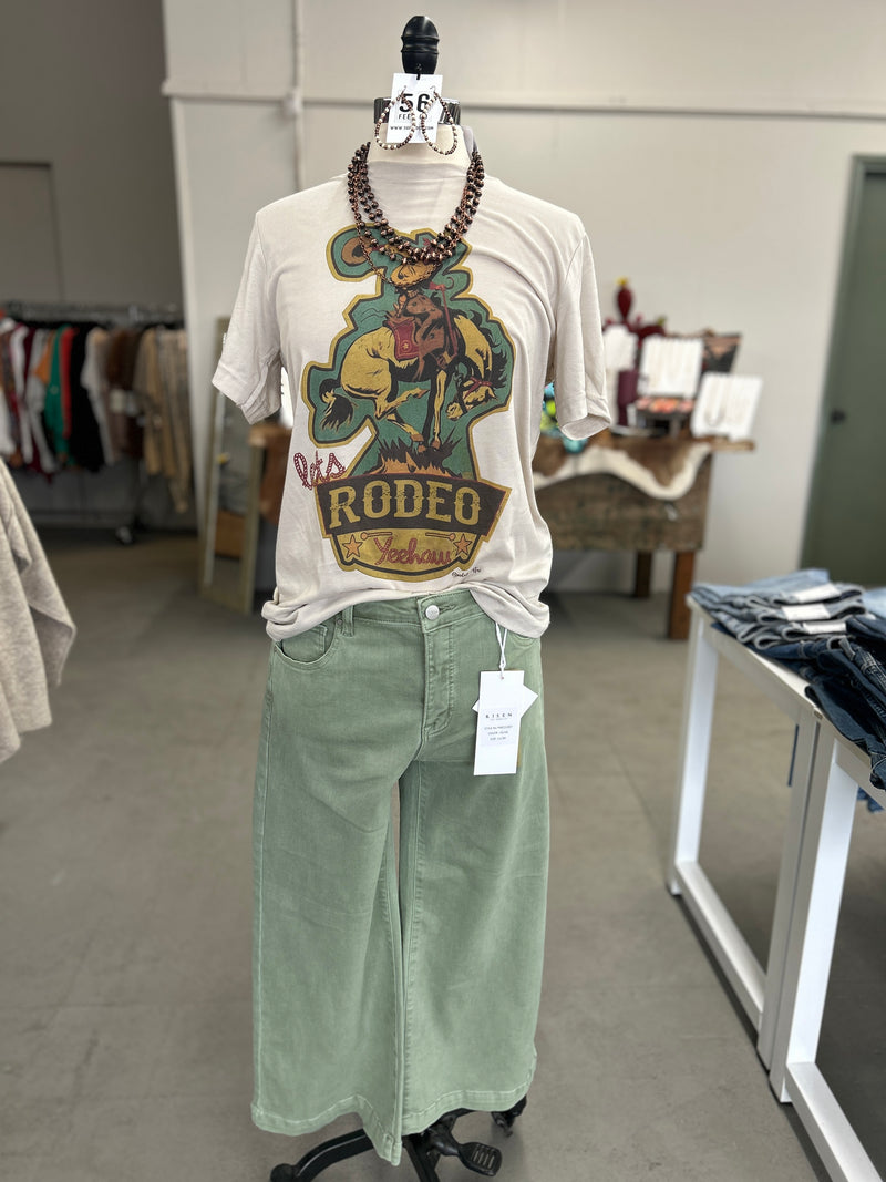 Risen Jeans | Olive Tummy Control Mid-Rise Crop with Adjustable Waist Band [PWC21057]