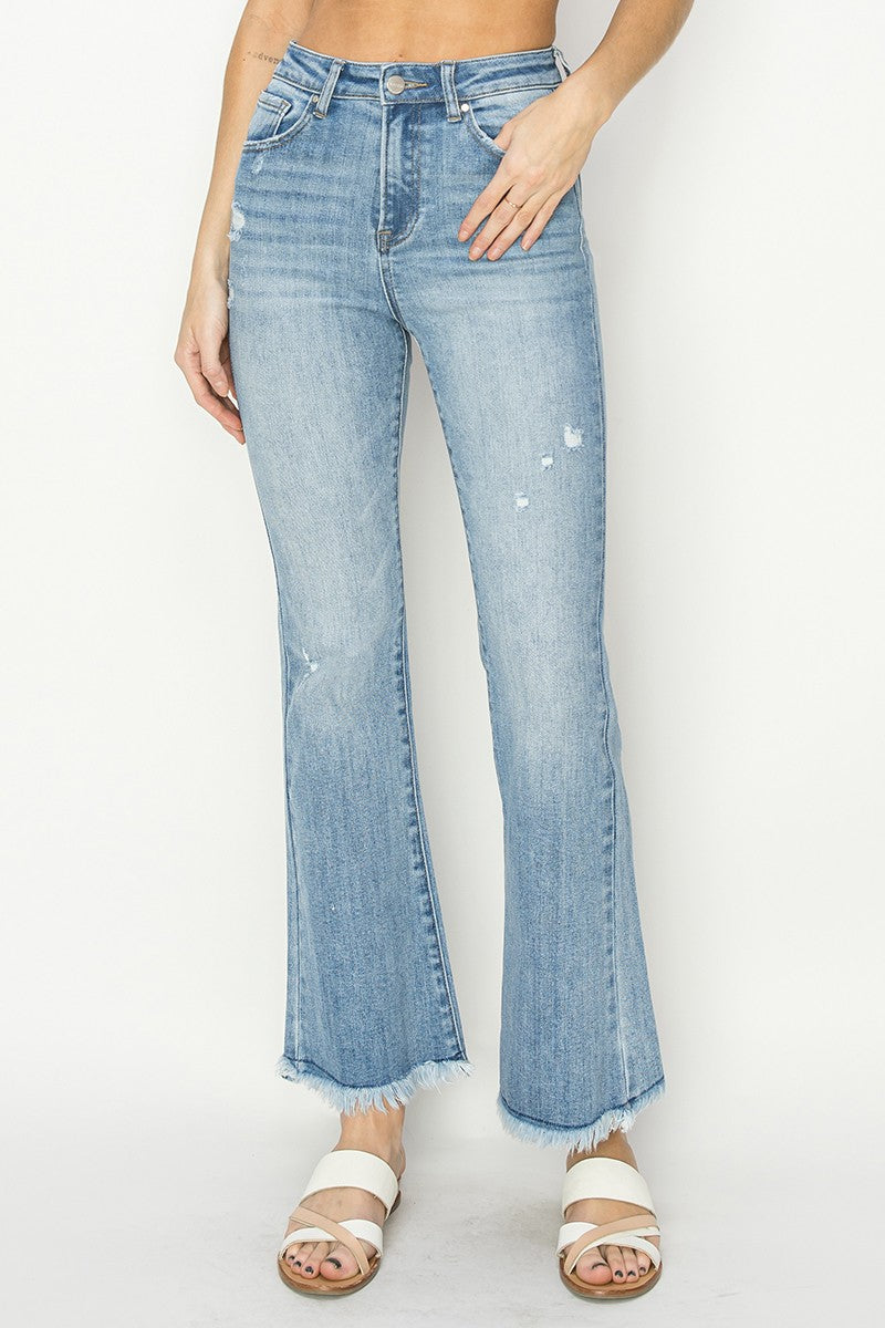 Risen Jeans | High Rise Vintage Frayed Hem Bootcut Jeans [RDP1277]