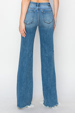 Risen Jeans | Medium Tummy Control Mid-Rise Wide Leg Jeans with Frayed Hem [RDP5890]