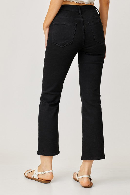 Risen Jeans | Mid Rise Black Ankle Boot Cut Jeans [RDP5331]