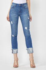 Risen Jeans | Medium Wash Midrise Frayed Cuff Ankle Straight Jeans [RDP1235]