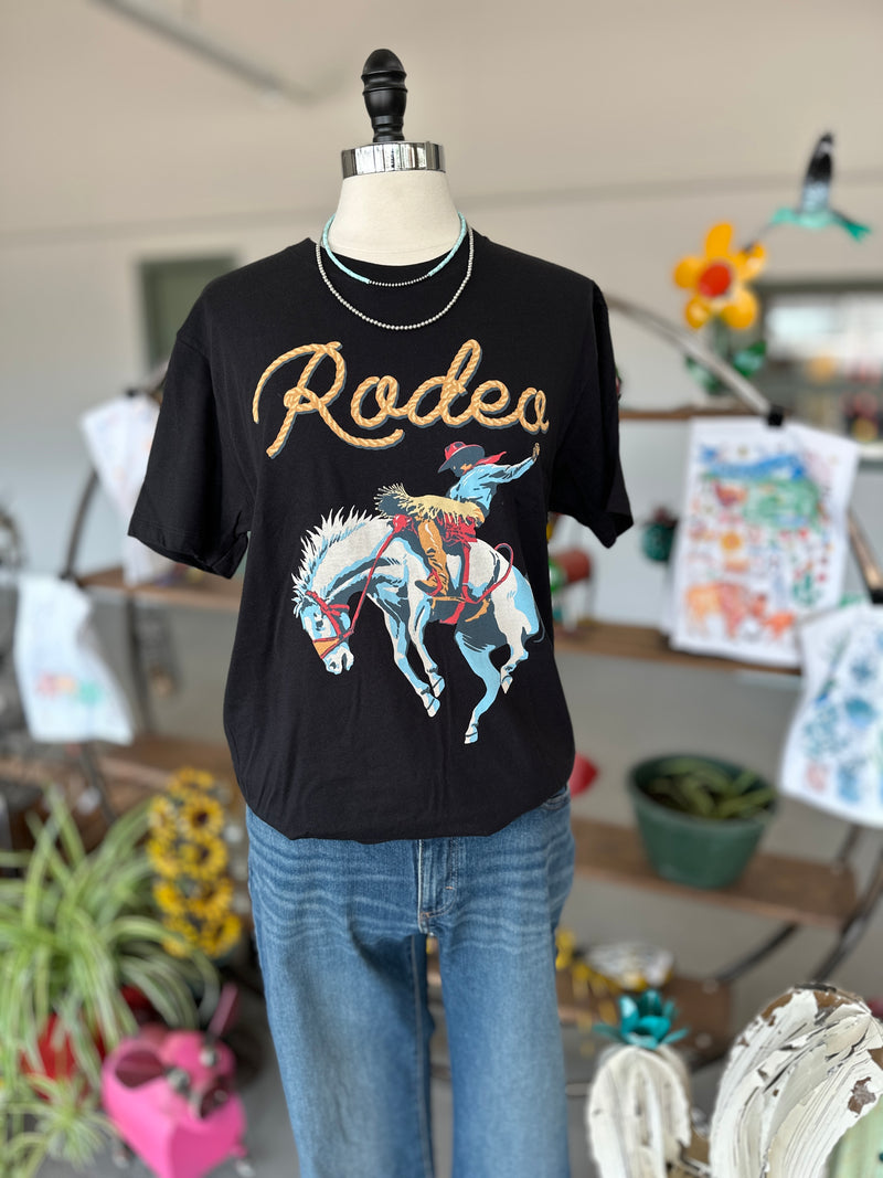 Rodeo on Black Boyfriend Fit Crew Neck Graphic Tee