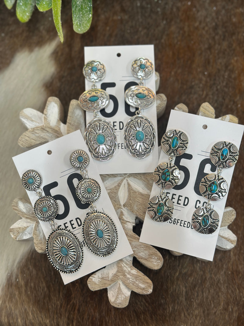 Earring | Round Concho Turquoise Inlay Zinc Alloy Pendant Earrings