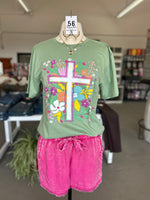Branded Cotton | Sage Floral Cross Crew Neck Tee