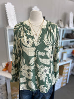 Staccato | Sage Floral Split V-Neck Long Sleeve Blouse