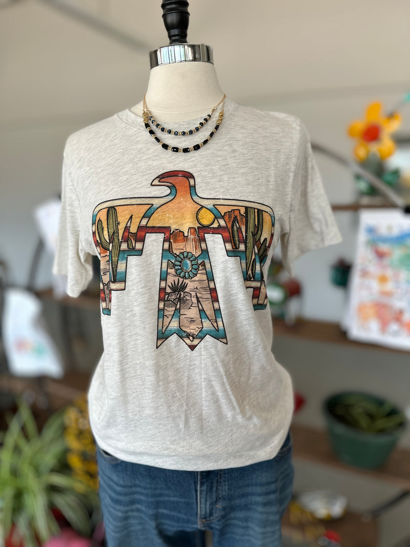 Serape Desert Thunderbird on Oat Crew Neck Graphic Tee