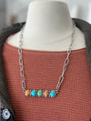 Necklace | Silver Metal Chain + Stone Bar Necklace