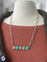 Necklace | Silver Metal Chain + Stone Bar Necklace