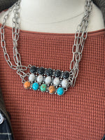 Necklace | Silver Metal Chain + Stone Bar Necklace