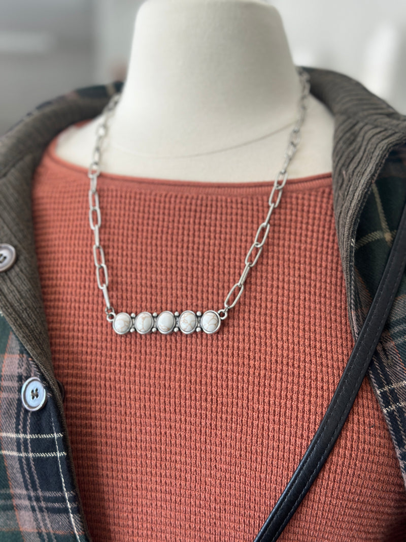Necklace | Silver Metal Chain + Stone Bar Necklace