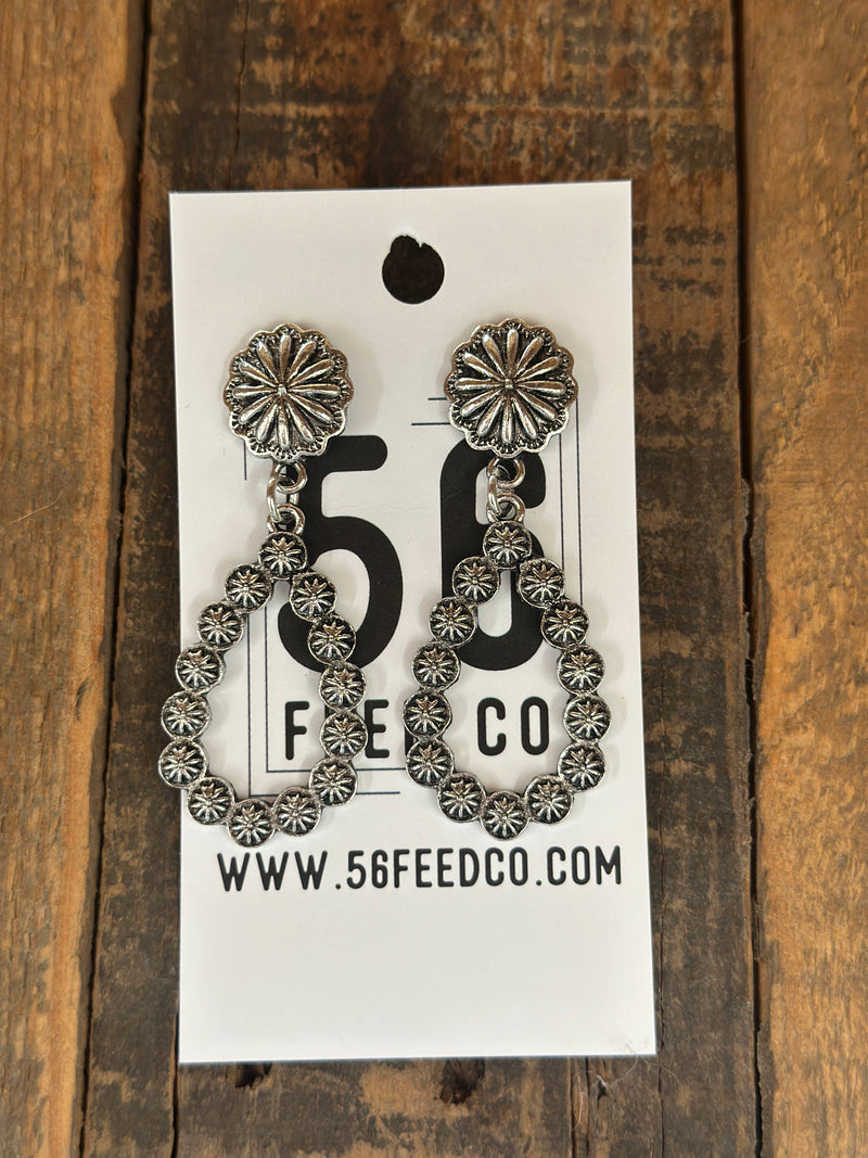 Earring | Silver Metal Concho Teardrop Dangle Earrings