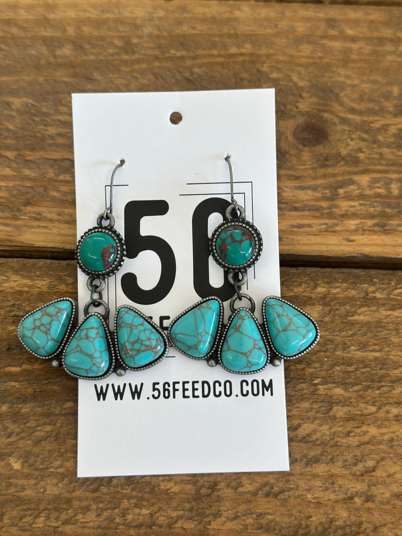 Earring | Silver Metal Turquoise Squash  Floral Teardrop Earring
