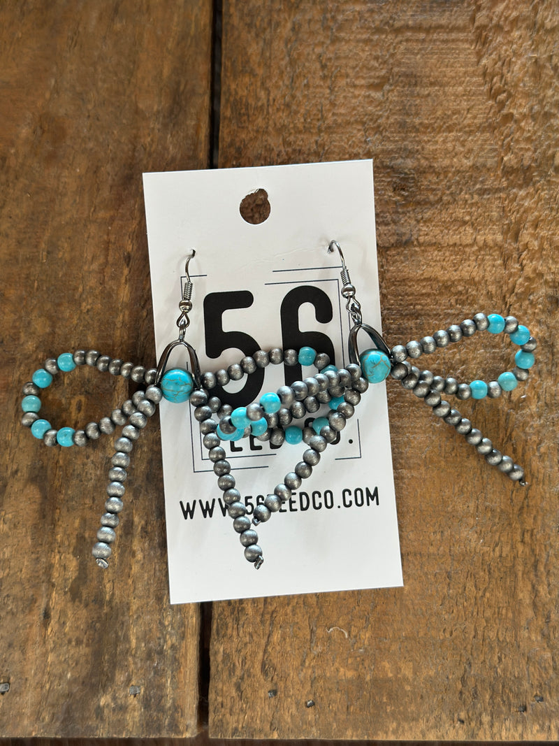 Earring | Silver + Turquoise Navajo Pearl Bow Tie Earrings