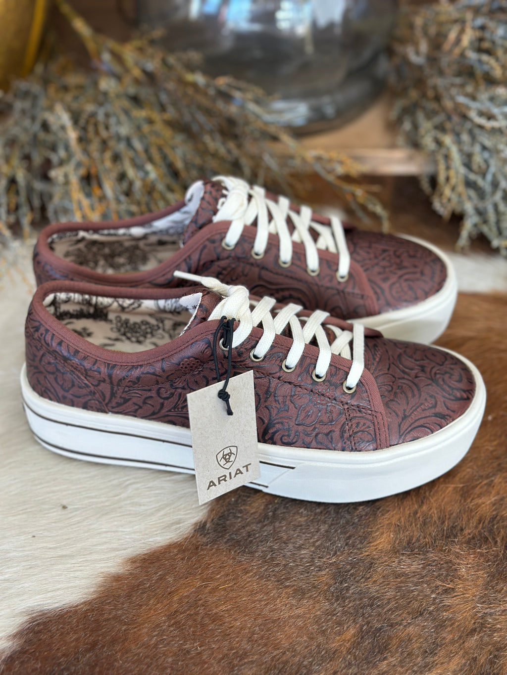 Ariat | Skylar Brown Floral Emboss Lace-up Sneaker