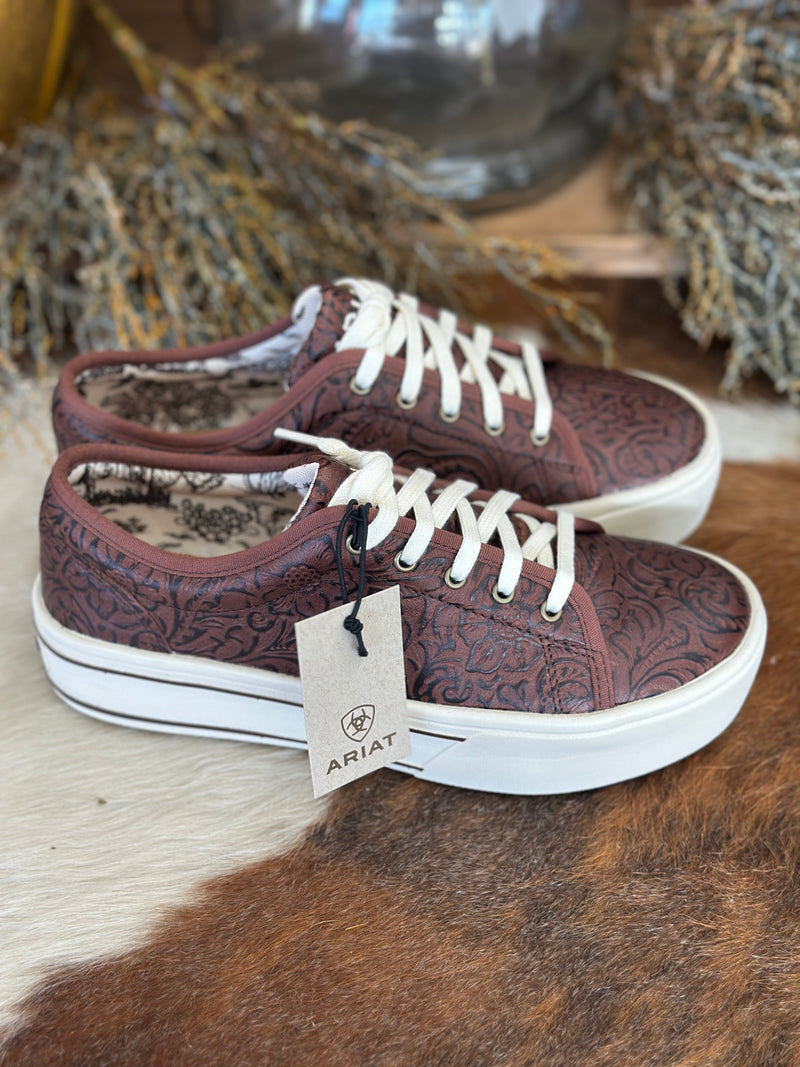 Ariat | Skylar Brown Floral Emboss Lace-up Sneaker