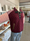 Staccato | Burgundy + Pink Color Block Quilted Sweatshirt with Pockets