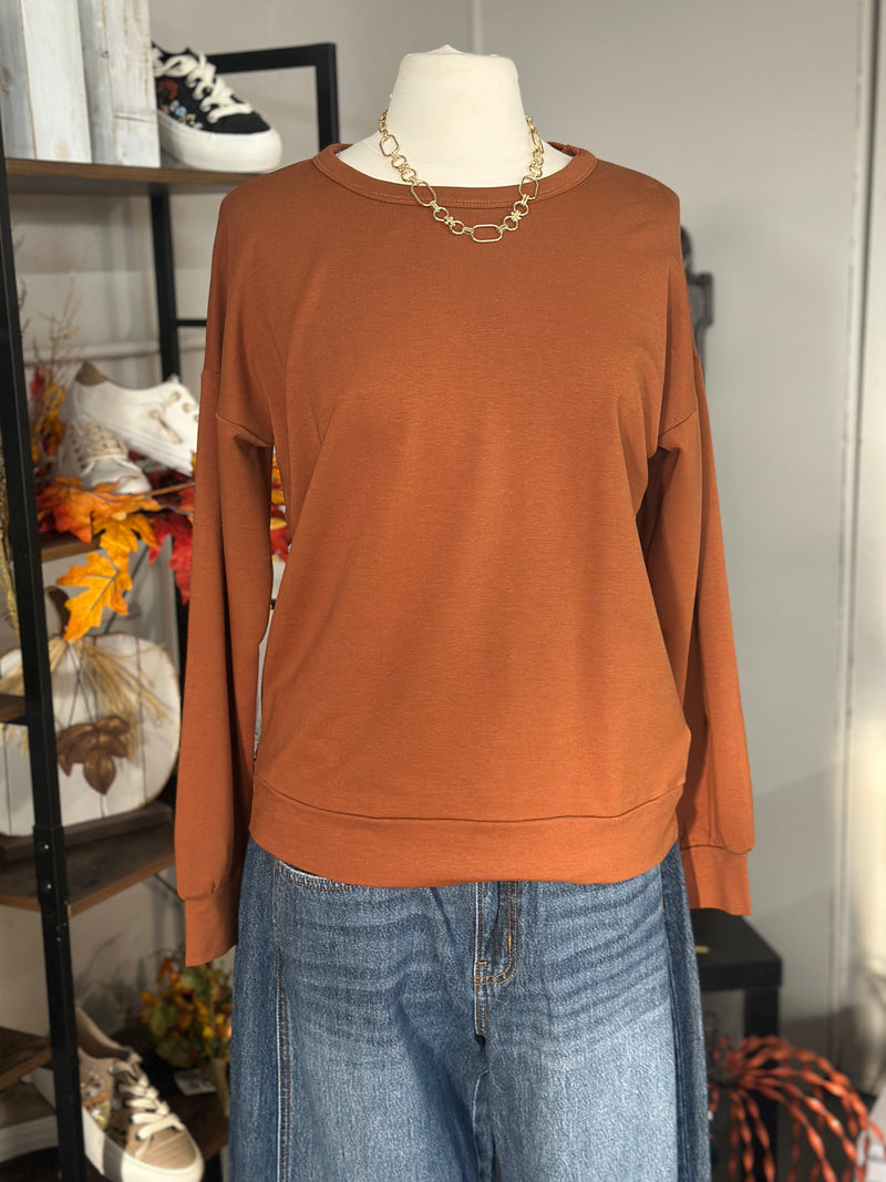 Staccato | Caramel Solid Heavy French Terry Longsleeve Top