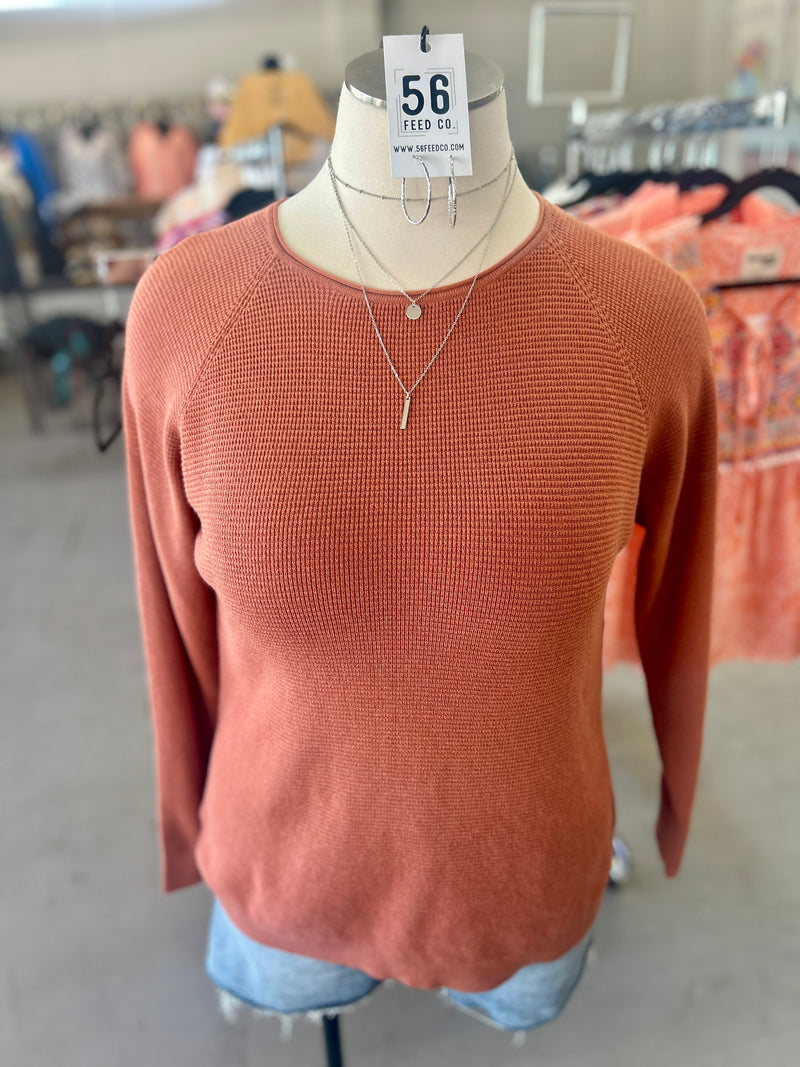 Staccato | Copper Crew Neck Waffle Textured Long Sleeve Sweater