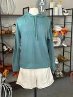 Staccato | Dusty Teal Drawstring Neck Longsleeve Hood Sweatshirt