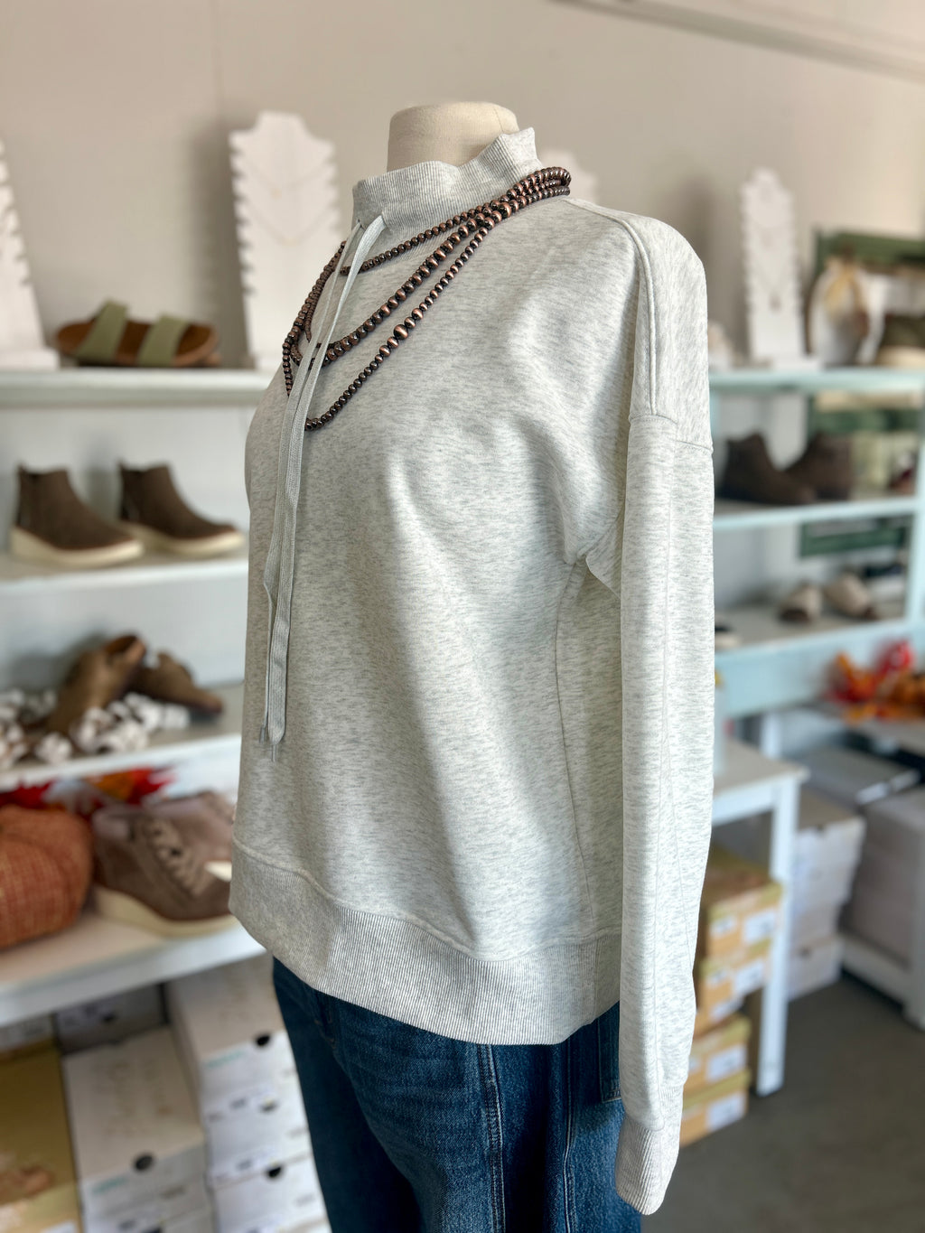 Staccato l Heather Grey Mock Neck Channel Sweatshirt