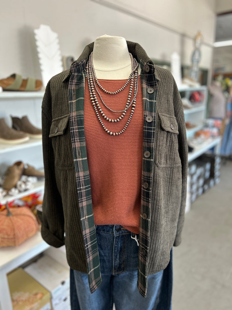 Staccato | Olive Corduroy + Plaid Reversible Jacket