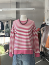 Women's Pink Striped Crew Neck Relaxed Fit Pullover