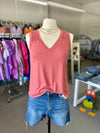 Staccato l Terracotta Sleeveless Smock Shoulder V-Neck Solid Knit Top