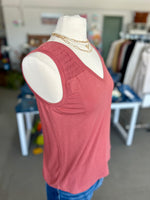 Staccato l Terracotta Sleeveless Smock Shoulder V-Neck Solid Knit Top