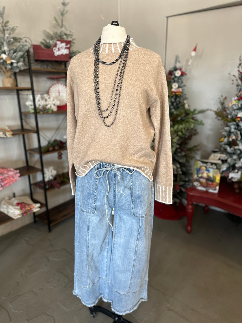 Staccato | Taupe Texture Accent Longsleeve Pullover Sweater