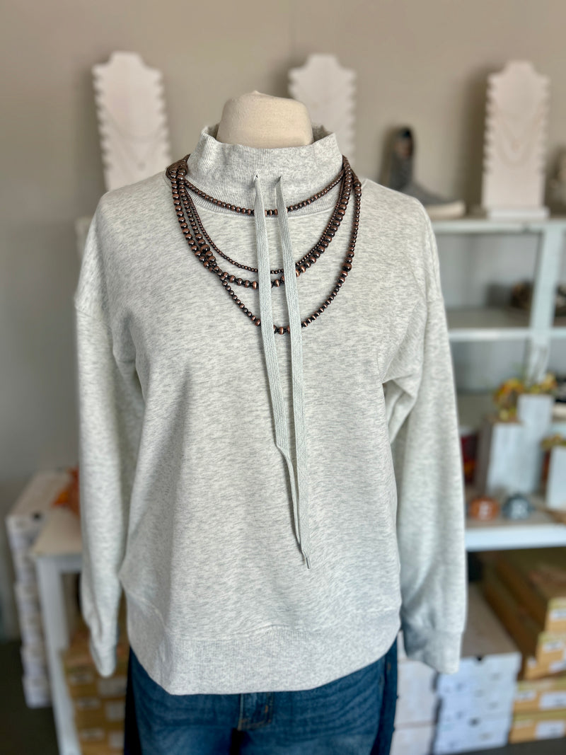 Staccato l Heather Grey Mock Neck Channel Sweatshirt