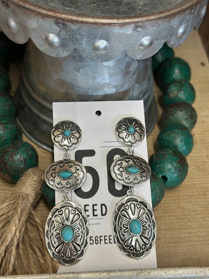 Earring | Round Concho Turquoise Inlay Zinc Alloy Pendant Earrings