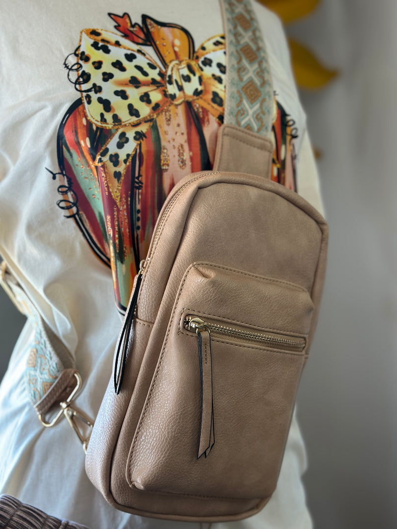 Tan Crossbody with Guitar Strap Sling