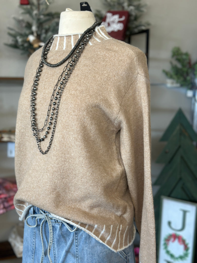 Staccato | Taupe Texture Accent Longsleeve Pullover Sweater