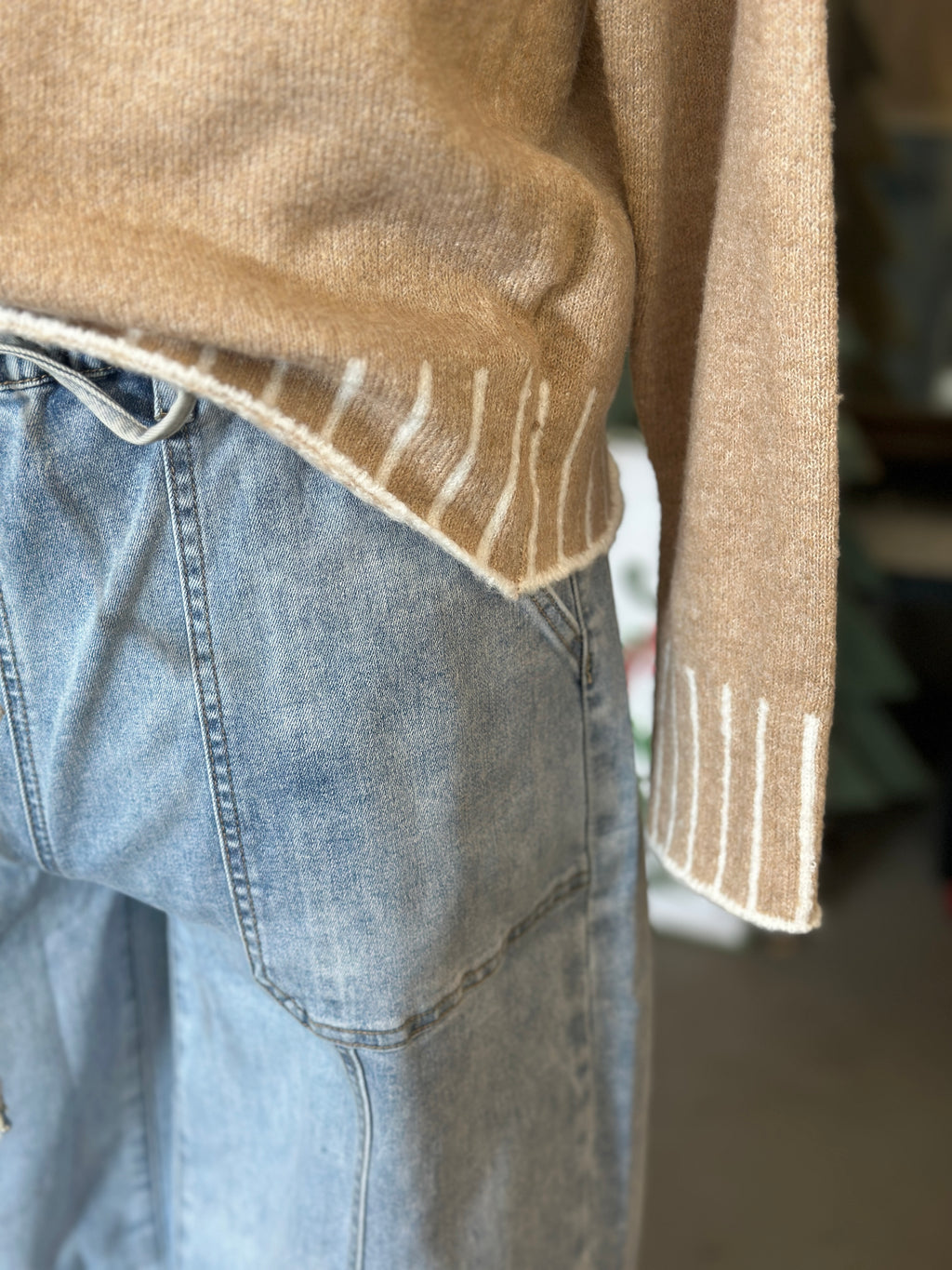 Staccato | Taupe Texture Accent Longsleeve Pullover Sweater