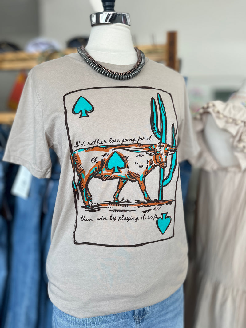 Texas True Threads | Longhorn + Cactus on Heather Tan Crew Neck T-Shirt