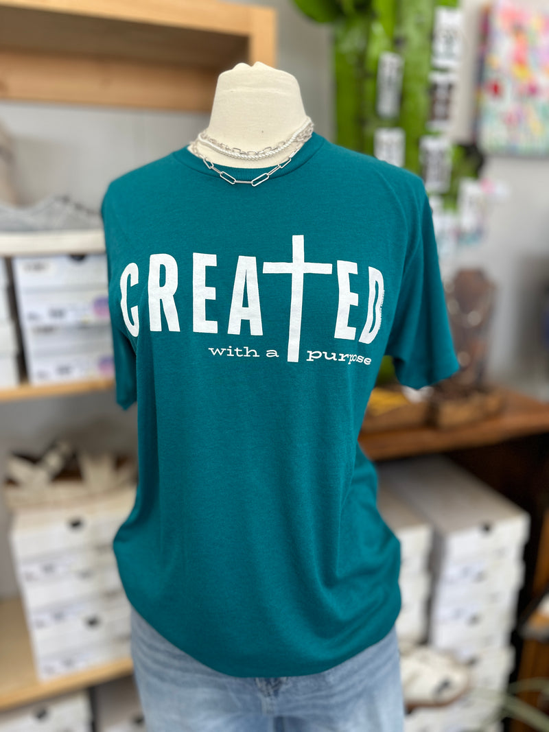 Texas True Threads | 'Created With A Purpose' on Teal Crew Neck T-Shirt