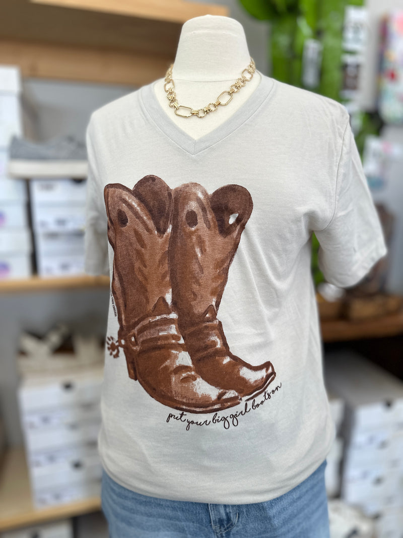 Texas True Threads | 'Put Your Big Girl Boots On' on Heather Dust V-Neck T-Shirt