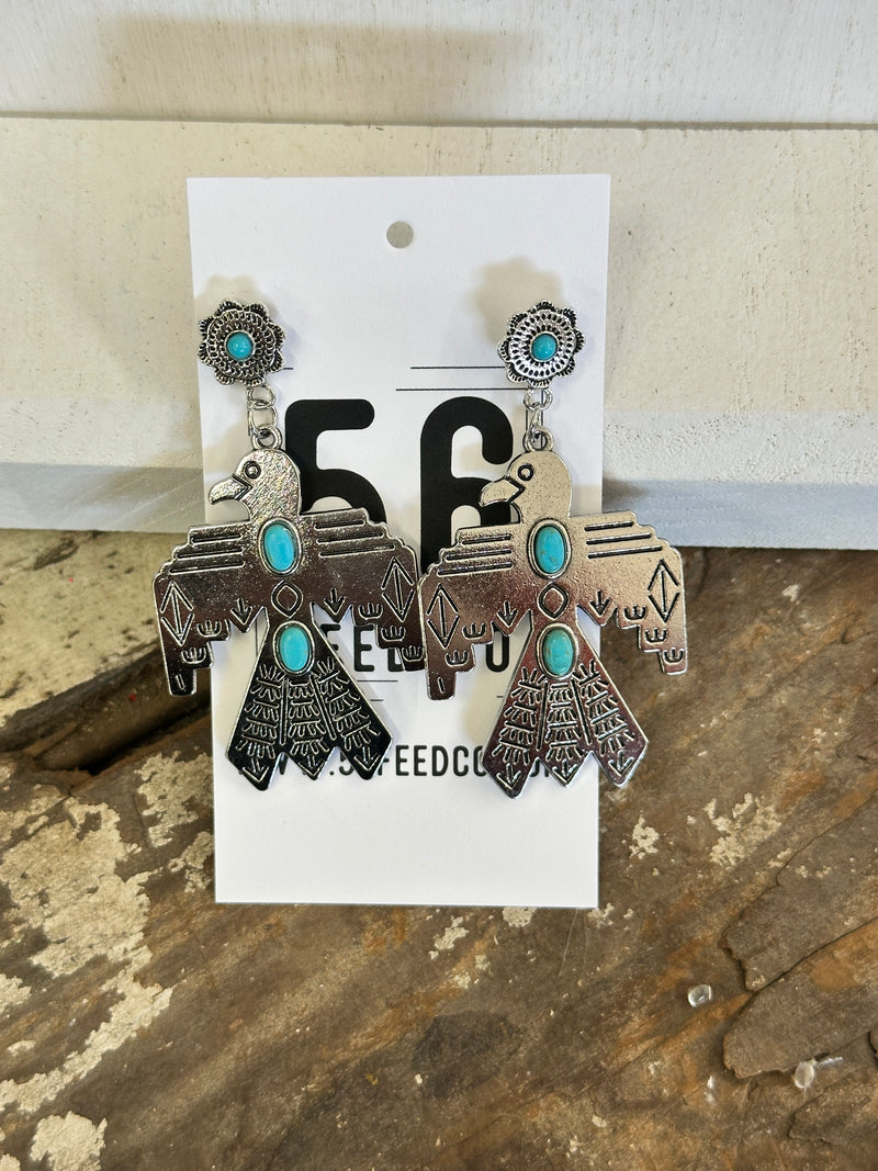 Earring | Thunderbird Silver Plated Turquoise Inlay Earrings