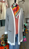 Tickled Teal Women's Skinny Striped Pocket Cardigan