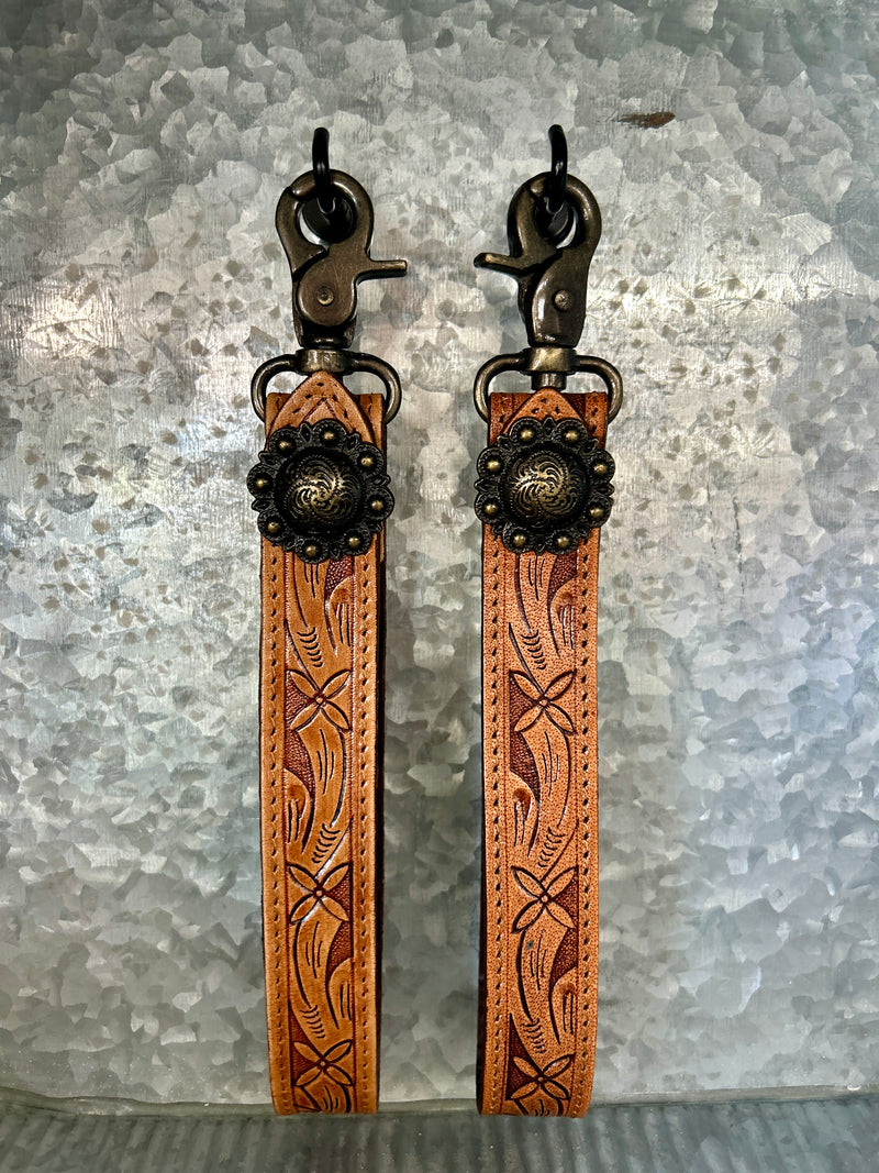 Western Linens | Tooled Leather Keychain Wristlet