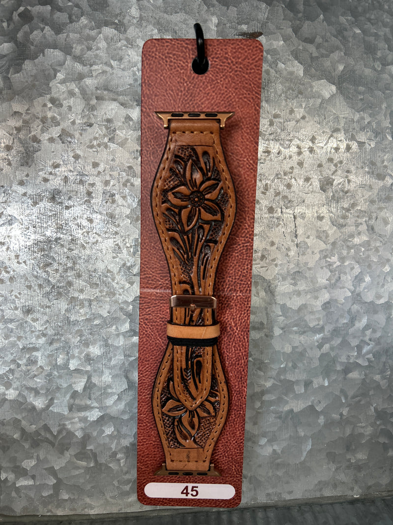 Western Linens | Tooled Leather Concho Watch Band