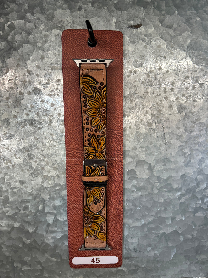 Western Linens | Tooled Leather Concho Watch Band