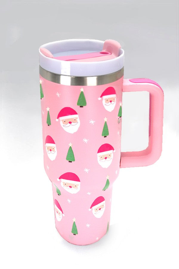 Tumbler | Pink Santa Print Stainless Steel Tumbler [40oz]