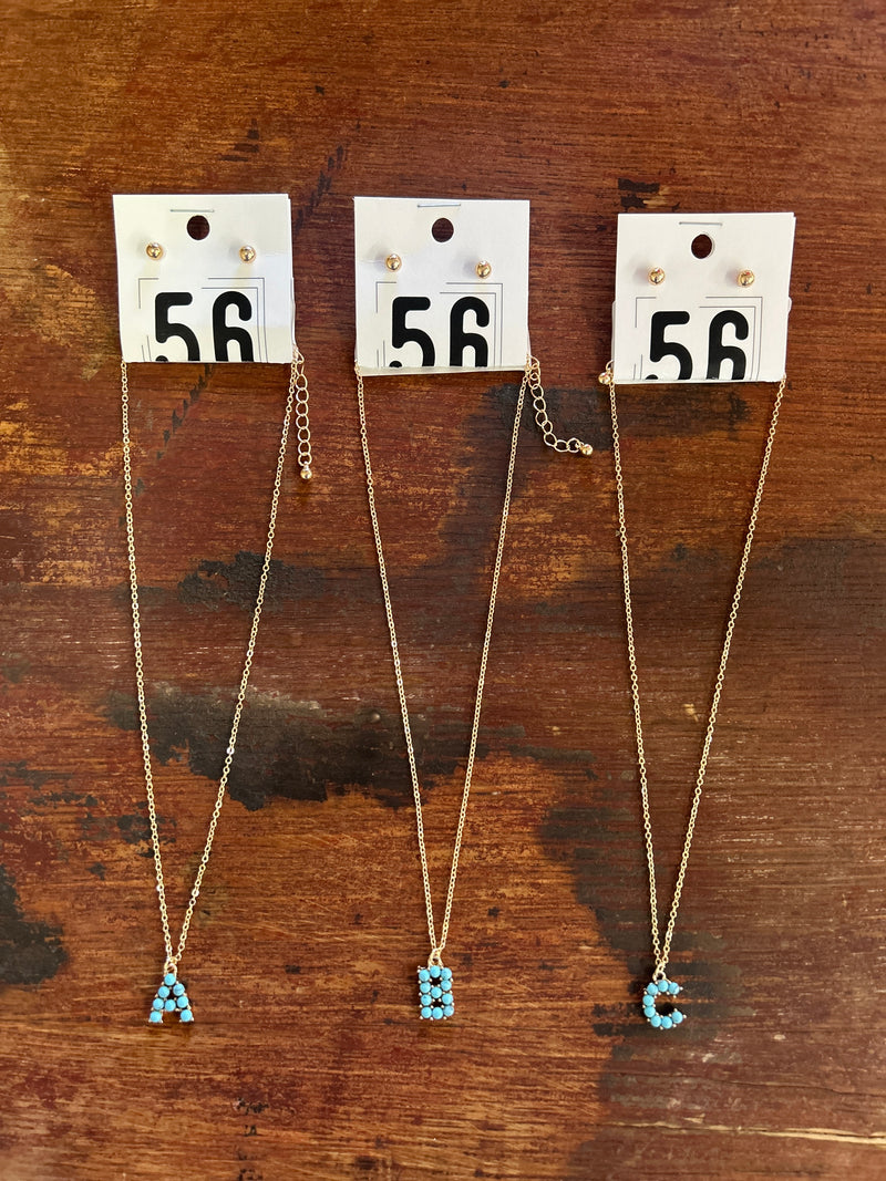 Necklace | Turquoise Beaded Initial Necklace